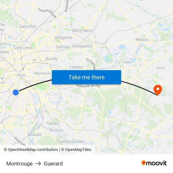 Montrouge to Guerard map