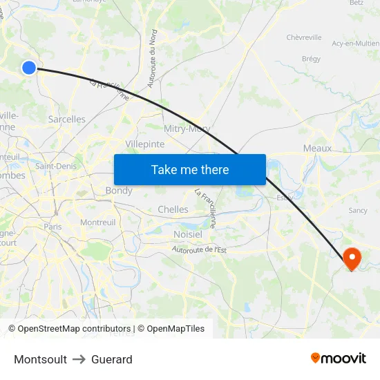 Montsoult to Guerard map