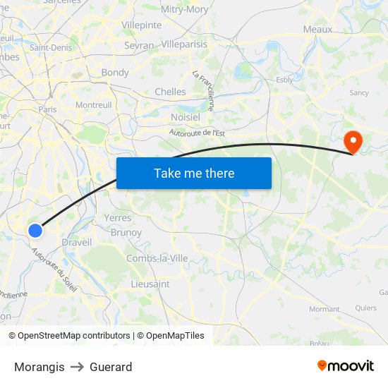 Morangis to Guerard map