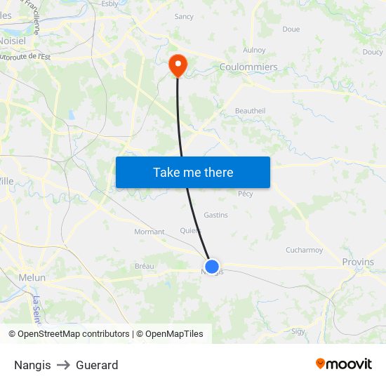Nangis to Guerard map