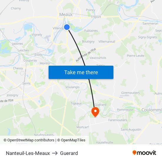 Nanteuil-Les-Meaux to Guerard map