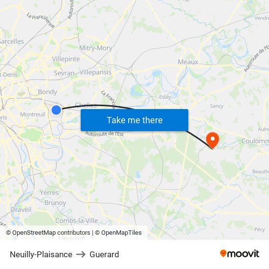Neuilly-Plaisance to Guerard map