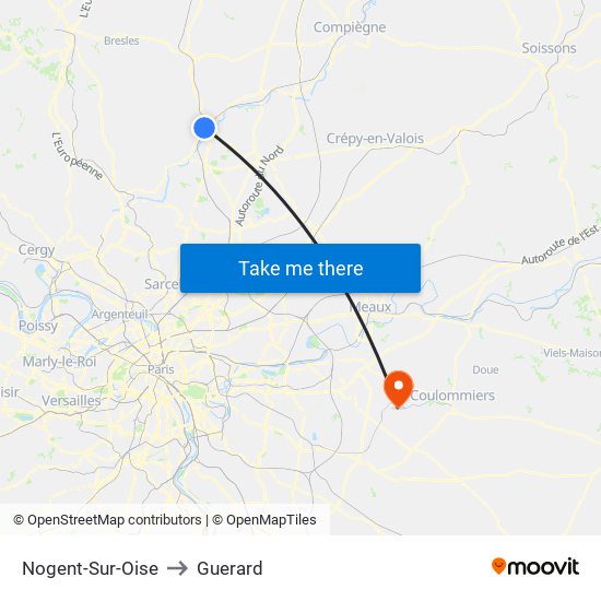 Nogent-Sur-Oise to Guerard map