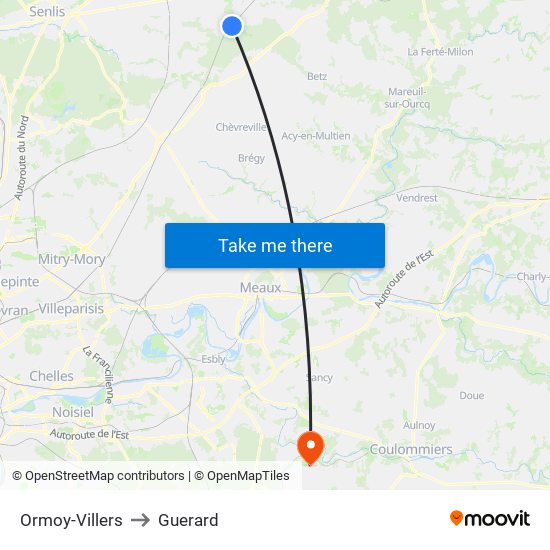 Ormoy-Villers to Guerard map