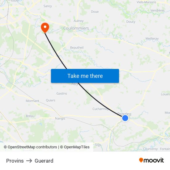 Provins to Guerard map