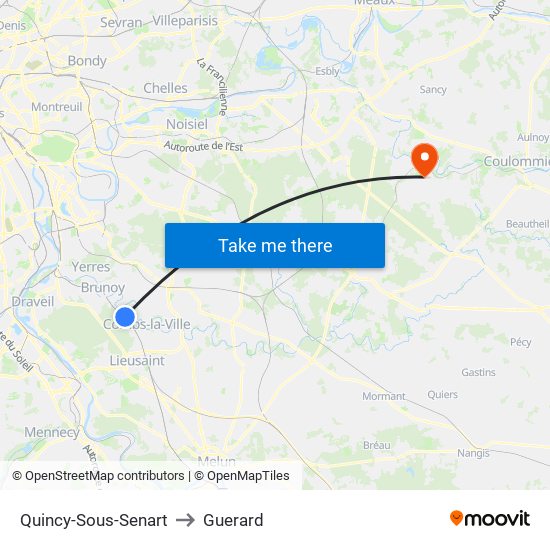 Quincy-Sous-Senart to Guerard map