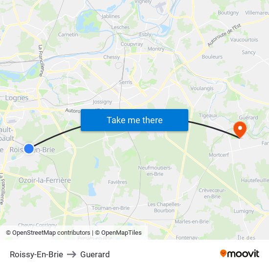 Roissy-En-Brie to Guerard map