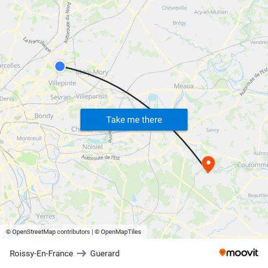 Roissy-En-France to Guerard map