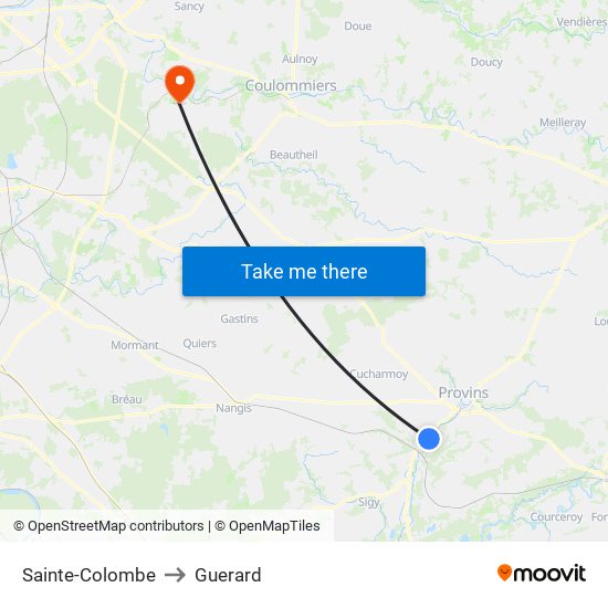 Sainte-Colombe to Guerard map