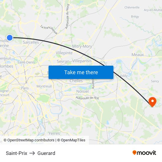 Saint-Prix to Guerard map
