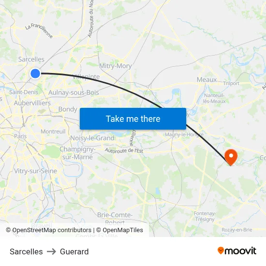 Sarcelles to Guerard map