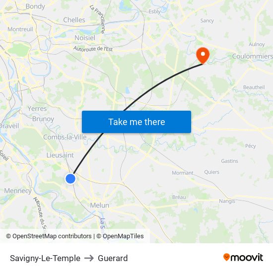 Savigny-Le-Temple to Guerard map