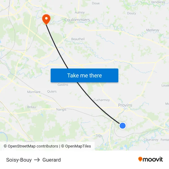 Soisy-Bouy to Guerard map