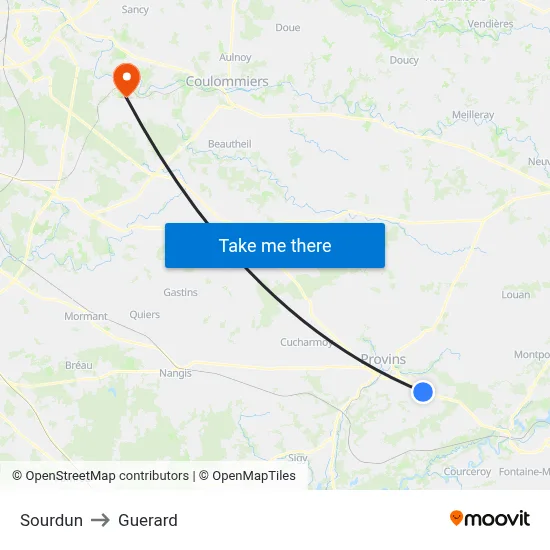 Sourdun to Guerard map