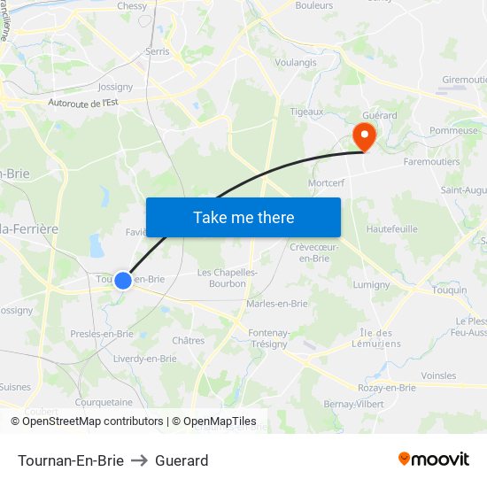 Tournan-En-Brie to Guerard map