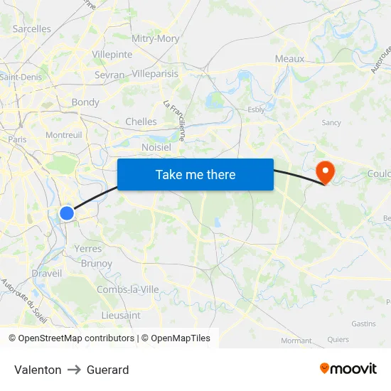 Valenton to Guerard map