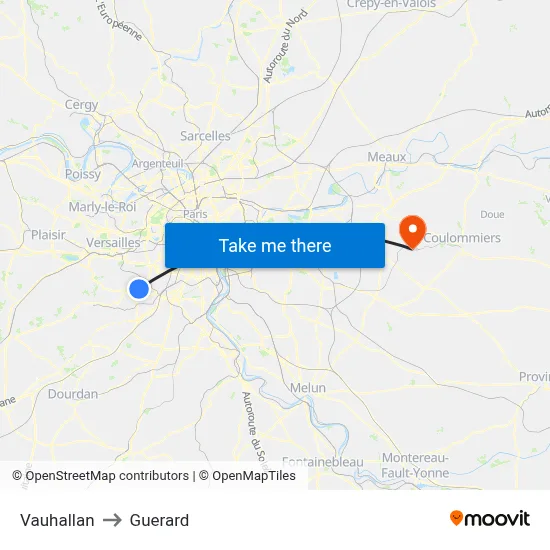Vauhallan to Guerard map