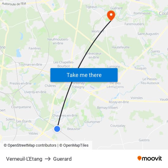 Verneuil-L'Etang to Guerard map