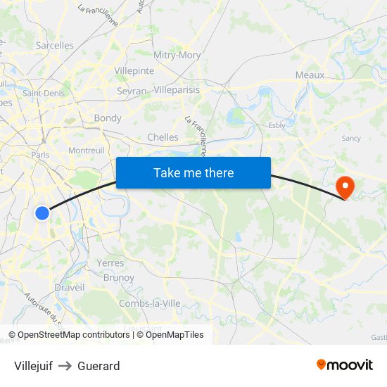 Villejuif to Guerard map
