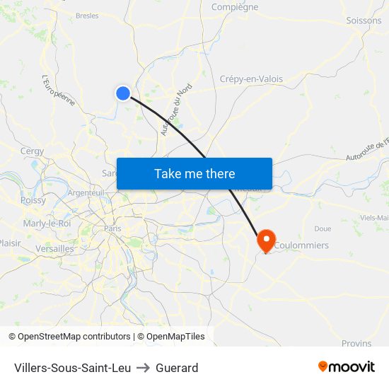 Villers-Sous-Saint-Leu to Guerard map