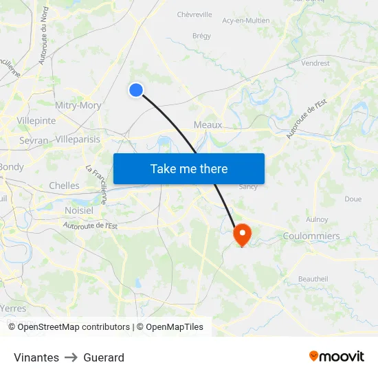 Vinantes to Guerard map