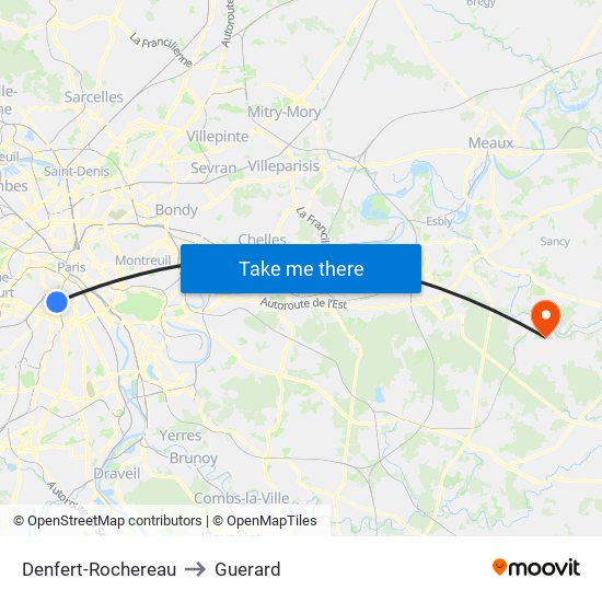 Denfert-Rochereau to Guerard map