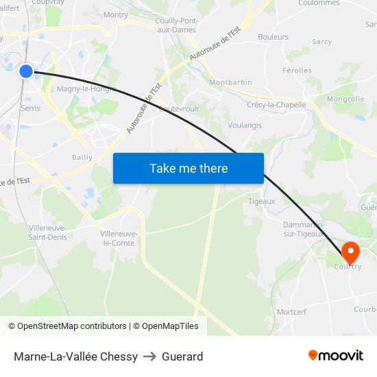 Marne-La-Vallée Chessy to Guerard map