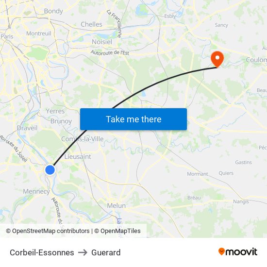 Corbeil-Essonnes to Guerard map