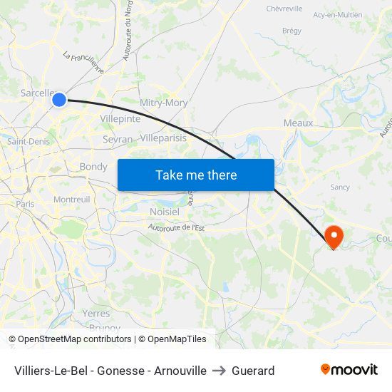 Villiers-Le-Bel - Gonesse - Arnouville to Guerard map