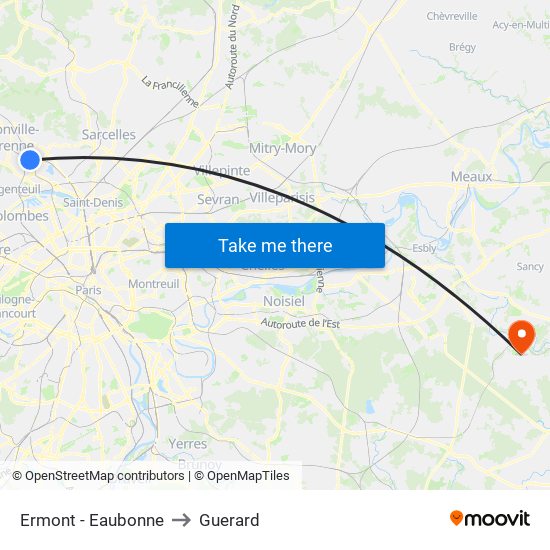 Ermont - Eaubonne to Guerard map