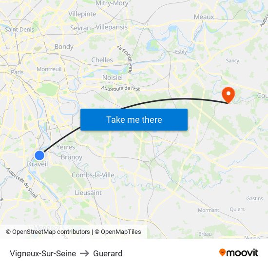 Vigneux-Sur-Seine to Guerard map