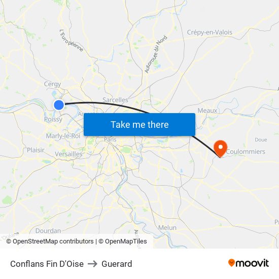 Conflans Fin D'Oise to Guerard map