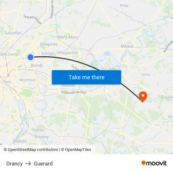 Drancy to Guerard map