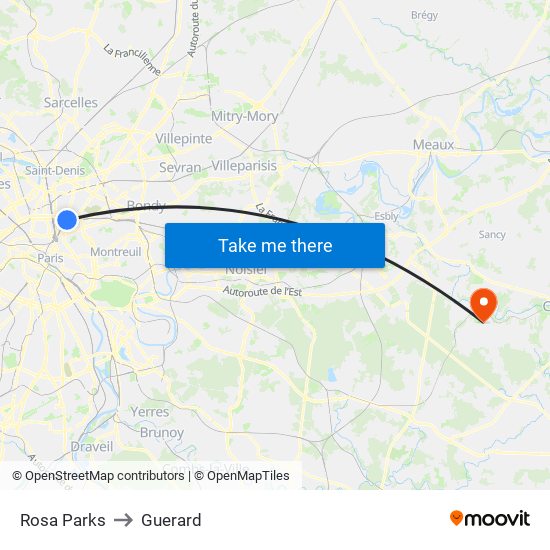 Rosa Parks to Guerard map