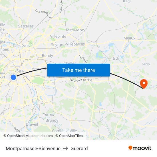 Montparnasse-Bienvenue to Guerard map