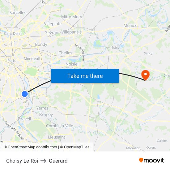 Choisy-Le-Roi to Guerard map