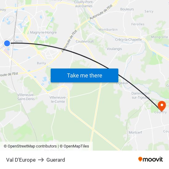 Val D'Europe to Guerard map