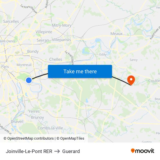 Joinville-Le-Pont RER to Guerard map