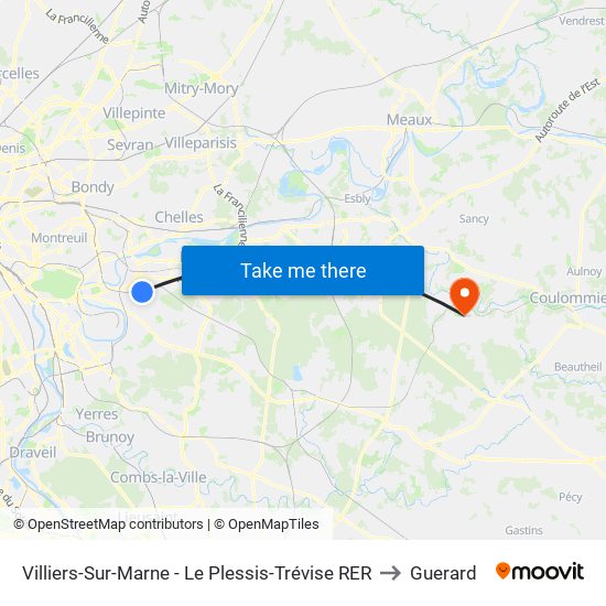 Villiers-Sur-Marne - Le Plessis-Trévise RER to Guerard map