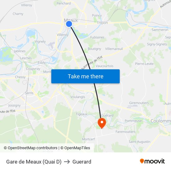Gare de Meaux (Quai D) to Guerard map