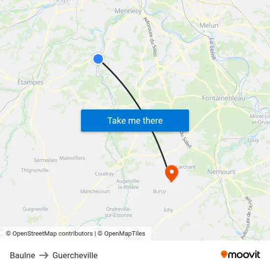 Baulne to Guercheville map