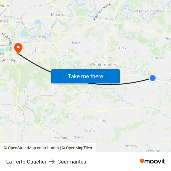 La Ferte-Gaucher to Guermantes map