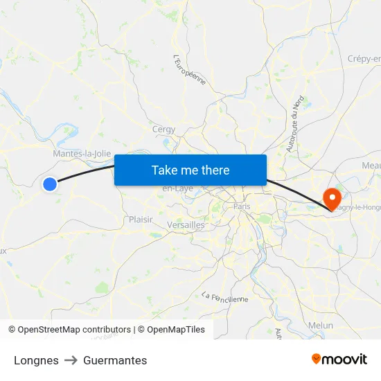 Longnes to Guermantes map
