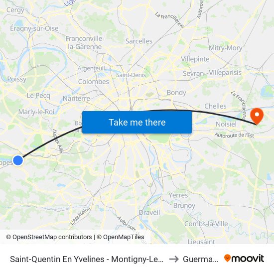 Saint-Quentin En Yvelines - Montigny-Le-Bretonneux to Guermantes map