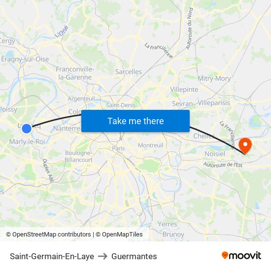 Saint-Germain-En-Laye to Guermantes map