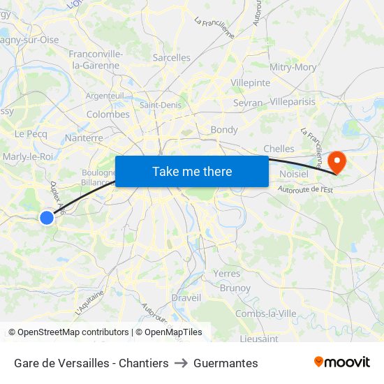 Gare de Versailles - Chantiers to Guermantes map