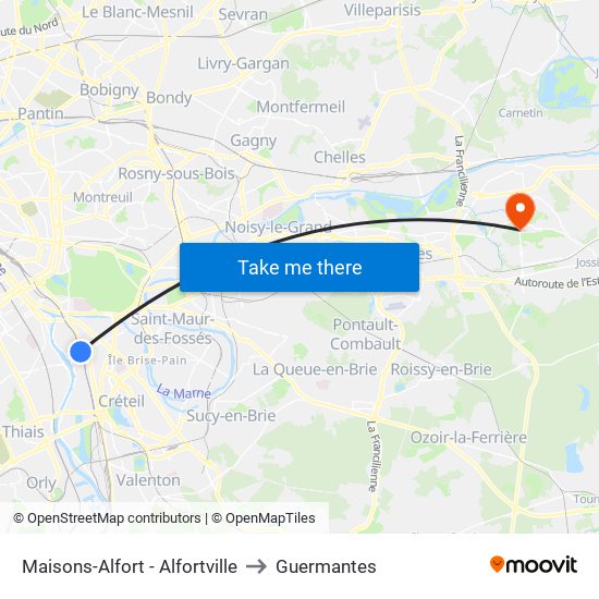 Maisons-Alfort - Alfortville to Guermantes map