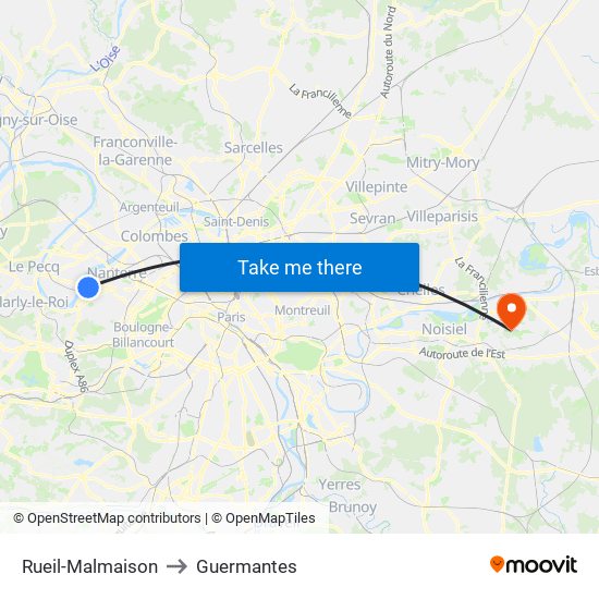 Rueil-Malmaison to Guermantes map