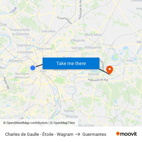 Charles de Gaulle - Étoile - Wagram to Guermantes map