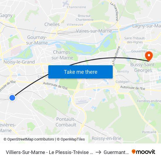 Villiers-Sur-Marne - Le Plessis-Trévise RER to Guermantes map